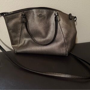 Coach Metallic Silver Shoulder Bag with Black Trim